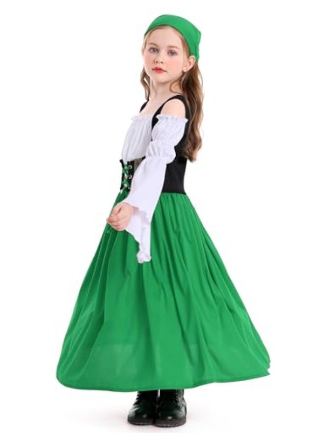 نيبمينينت Renaissance Medieval Princess Costume Dress for Girls | Victorian Bell Sleeve Off-Shoulder Gown with Headband | Fancy Dress-Up for Halloween, Cosplay, Themed Parties (Ages 4-16 Years) - Image 3